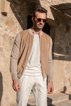 Pini Parma Almond Alcantara Bomber Jacket – Made In Italy Discount
