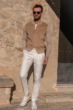 Pini Parma Almond Alcantara Bomber Jacket – Made In Italy Discount