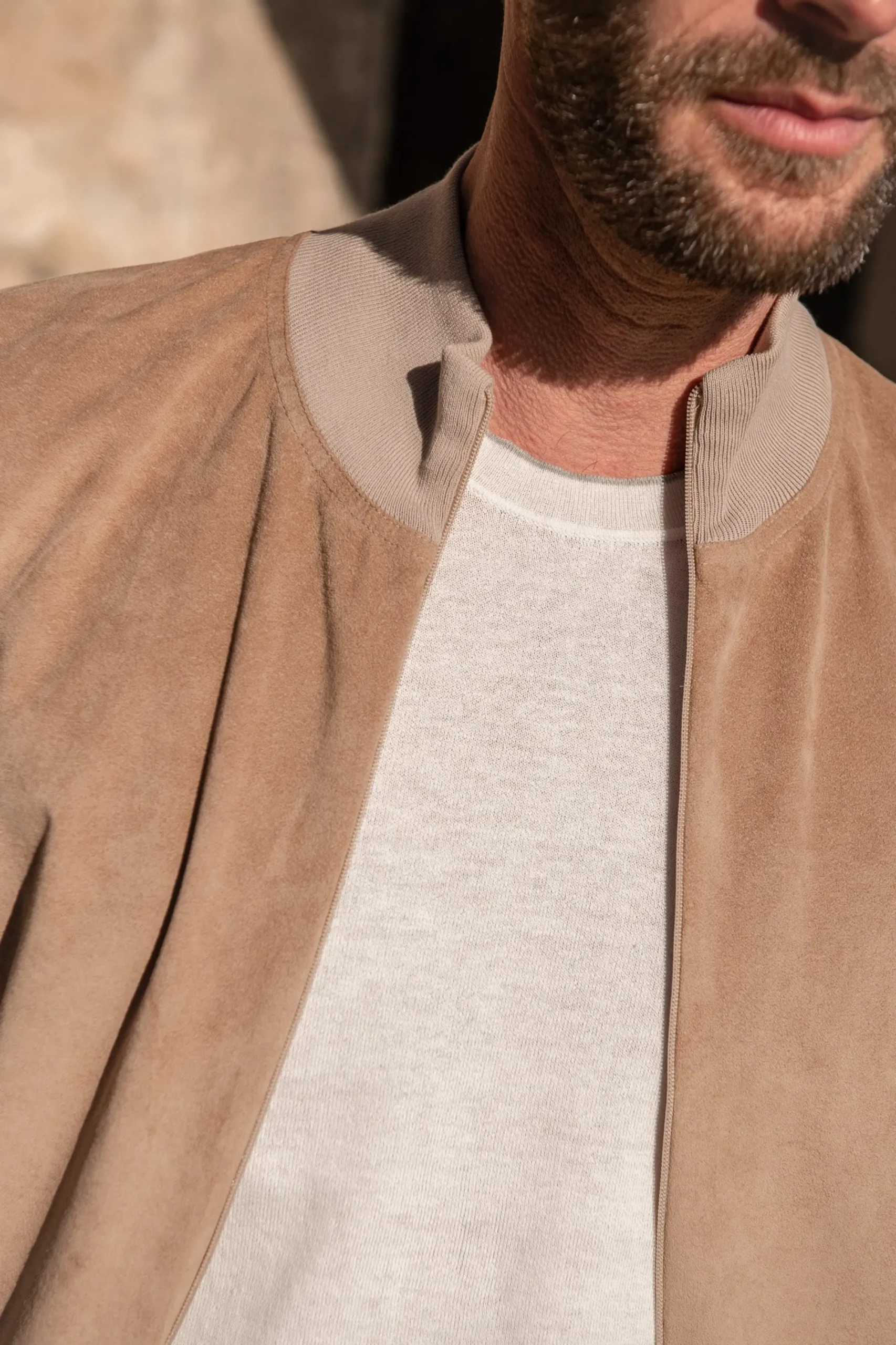 Pini Parma Almond Alcantara Bomber Jacket – Made In Italy Discount