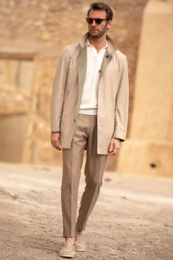 Pini Parma Beige And Green Reversible Raincoat - Made In Italy Best Sale
