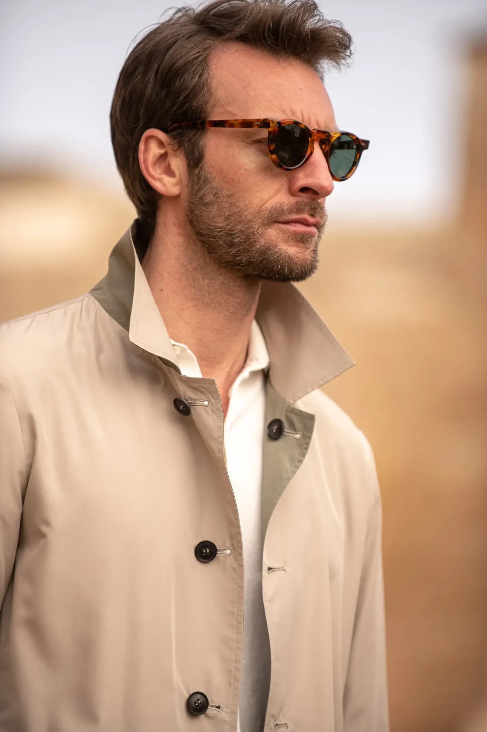Pini Parma Beige And Green Reversible Raincoat - Made In Italy Best Sale