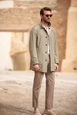 Pini Parma Beige And Green Reversible Raincoat - Made In Italy Best Sale