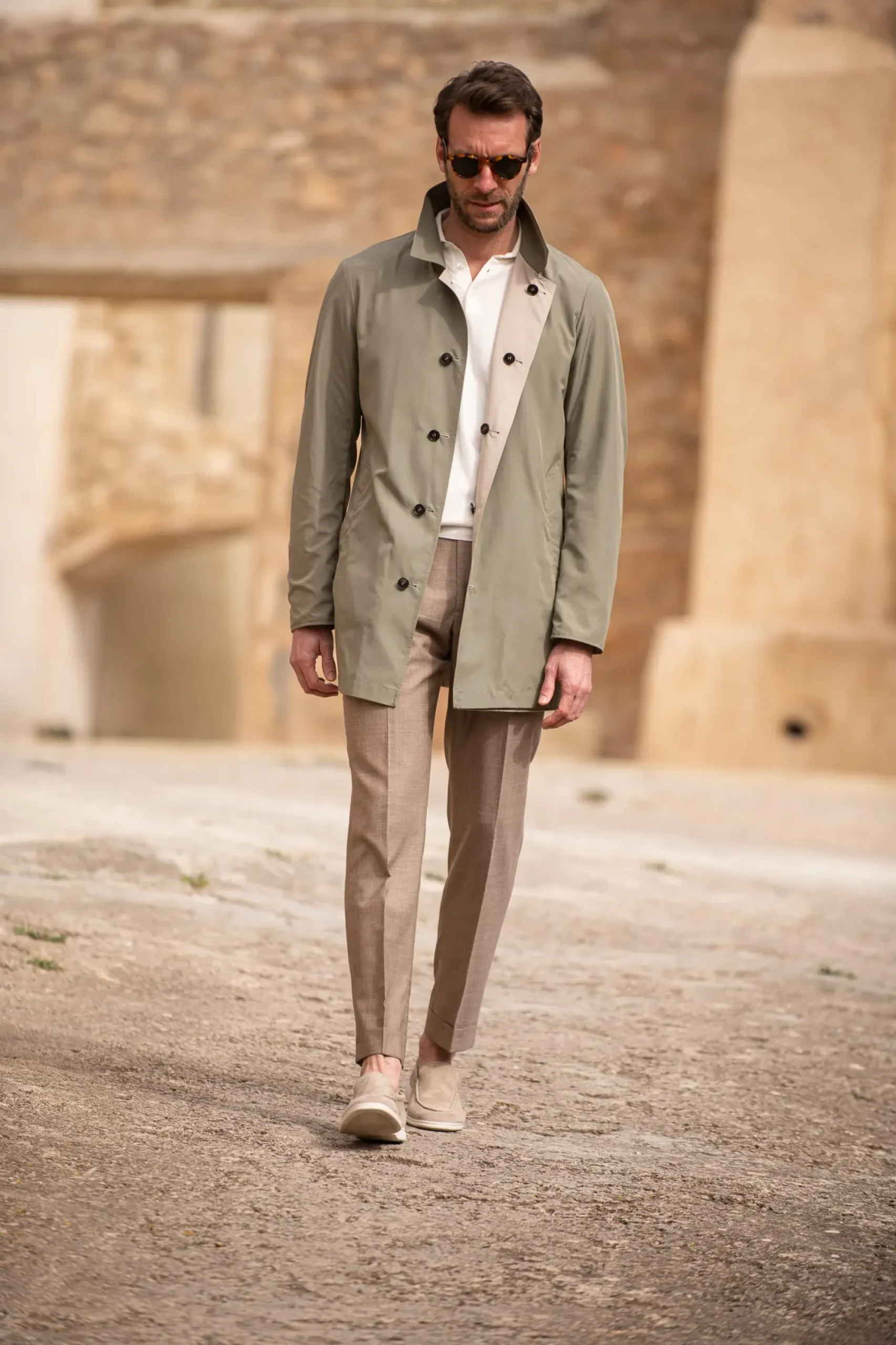 Pini Parma Beige And Green Reversible Raincoat - Made In Italy Best Sale