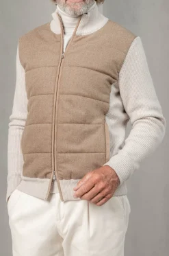 Pini Parma Beige Cardigan - Flannel & Knitted Wool - Made In Italy Hot