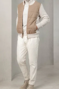 Pini Parma Beige Cardigan - Flannel & Knitted Wool - Made In Italy Hot