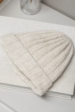 Pini Parma Beige Cashmere Rib Knit Beanie - Made In Italy Discount