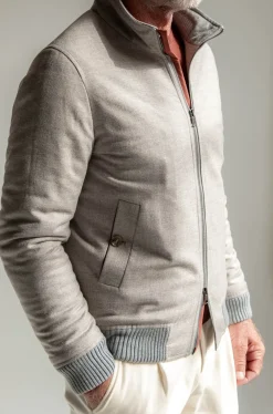 Pini Parma Beige Down Bomber In Loro Piana Wool With Rain System®– Made In Italy Hot