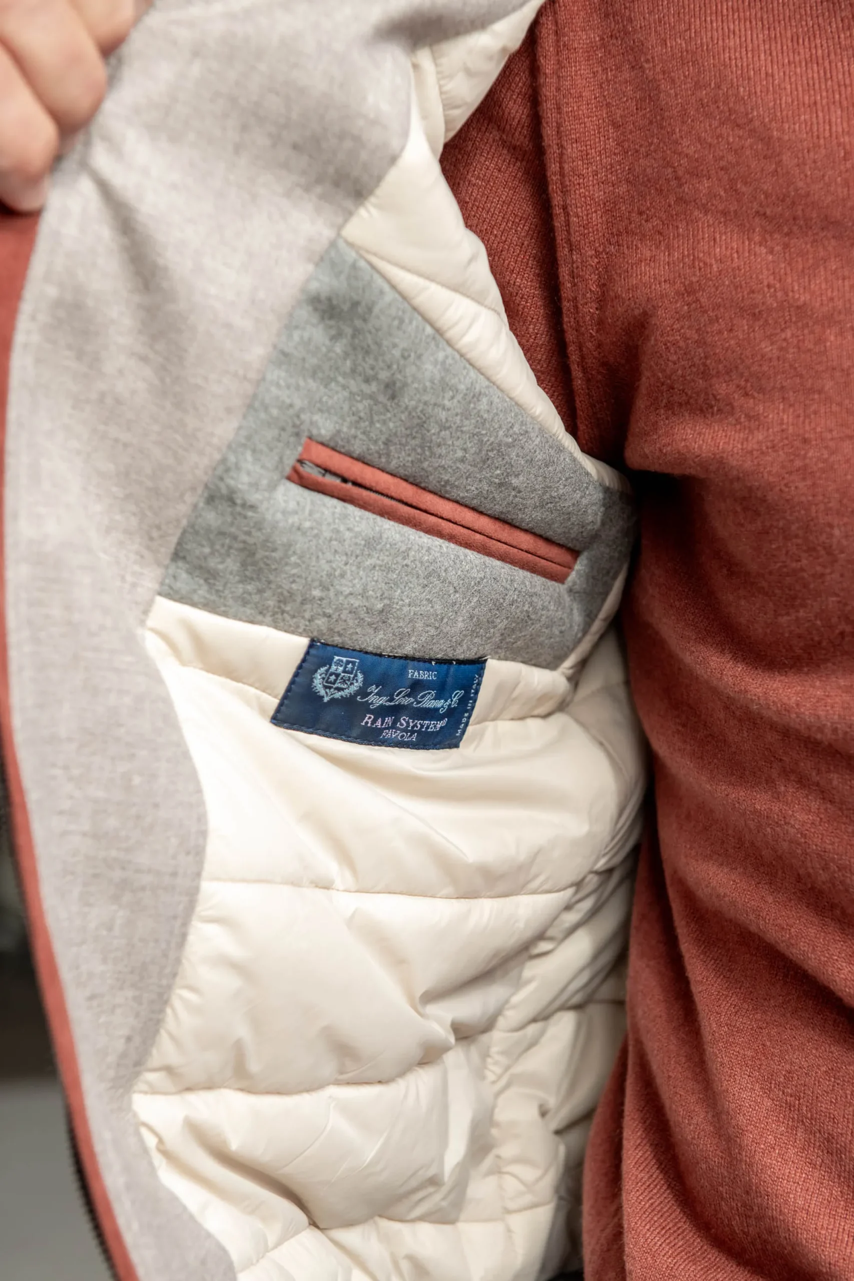 Pini Parma Beige Down Bomber In Loro Piana Wool With Rain System®– Made In Italy Hot