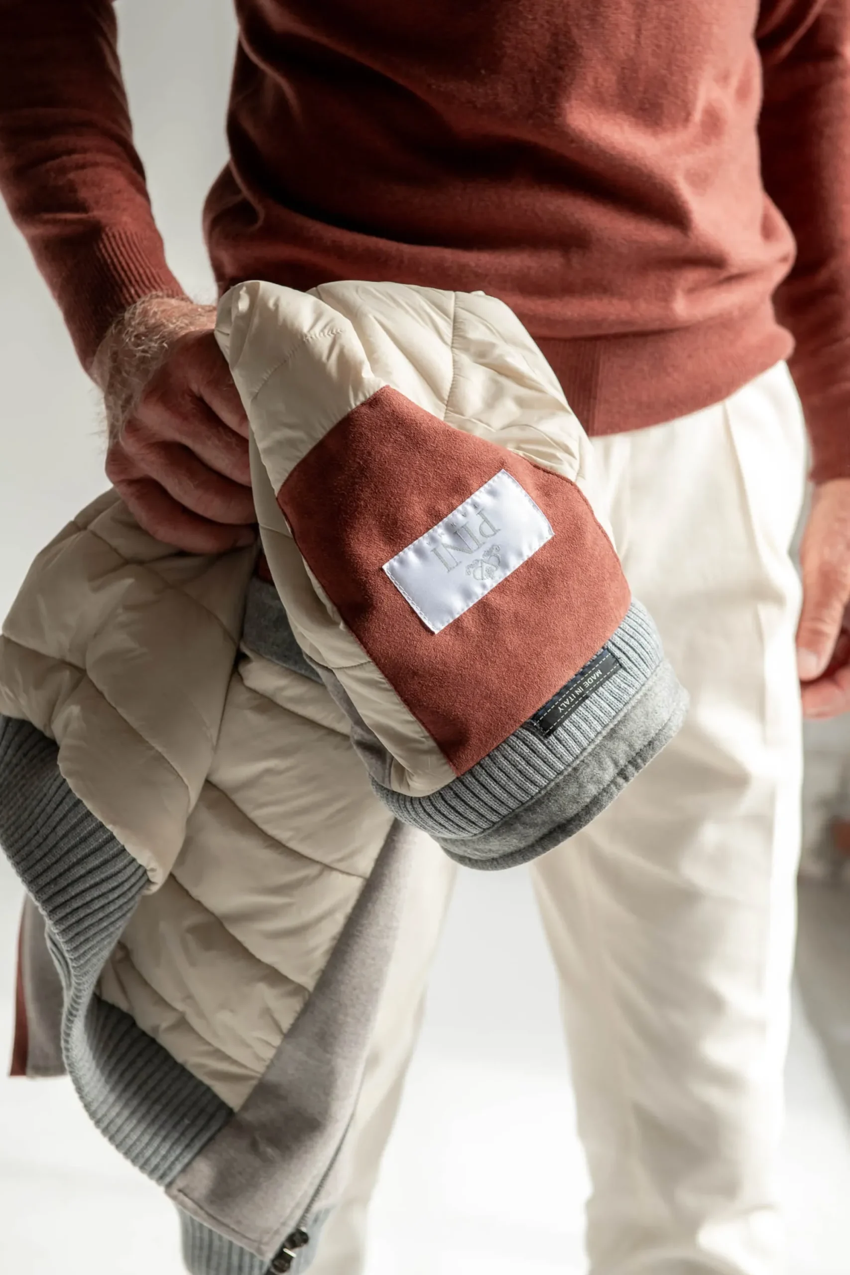 Pini Parma Beige Down Bomber In Loro Piana Wool With Rain System®– Made In Italy Hot