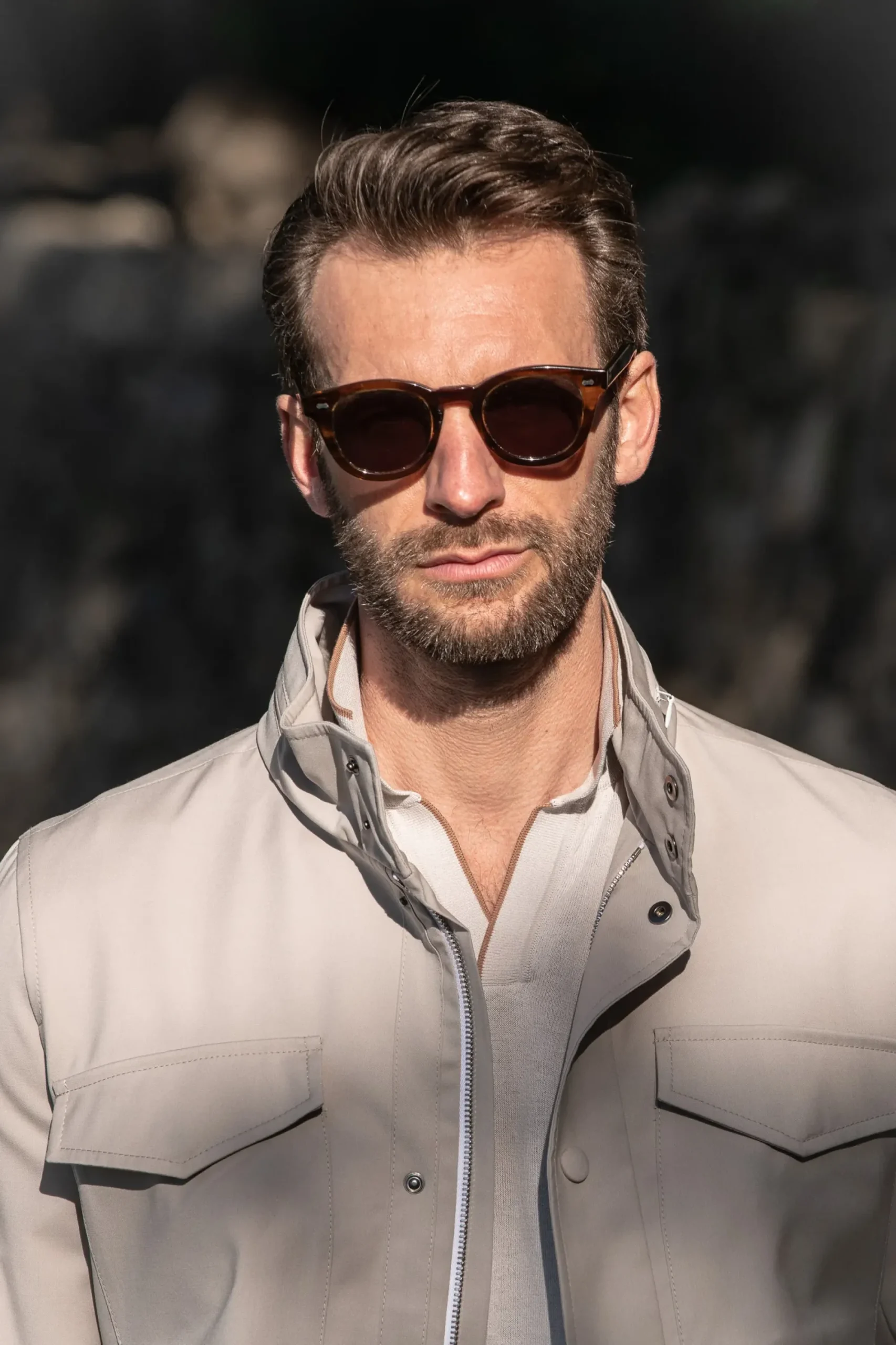 Pini Parma Beige Field Jacket In Loro Piana Green Storm System® Wool - Made In Italy Outlet