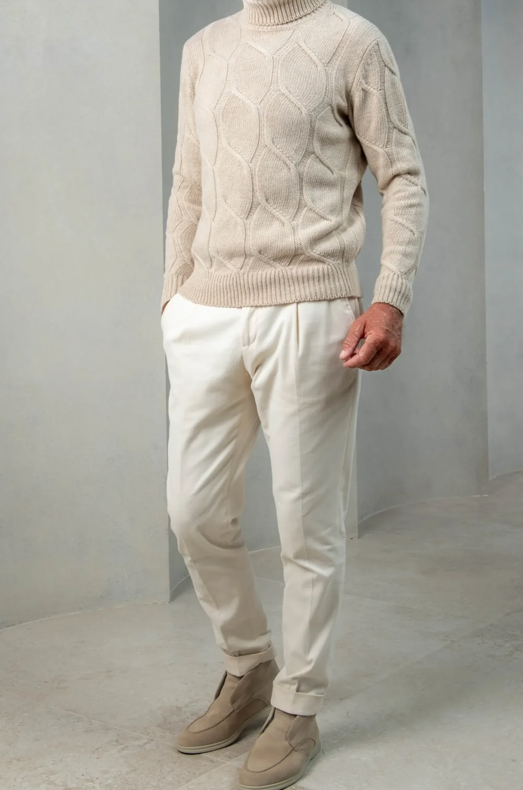 Pini Parma Beige Jacquard Patterned Wool & Cashmere Turtleneck – Made In Italy Cheap