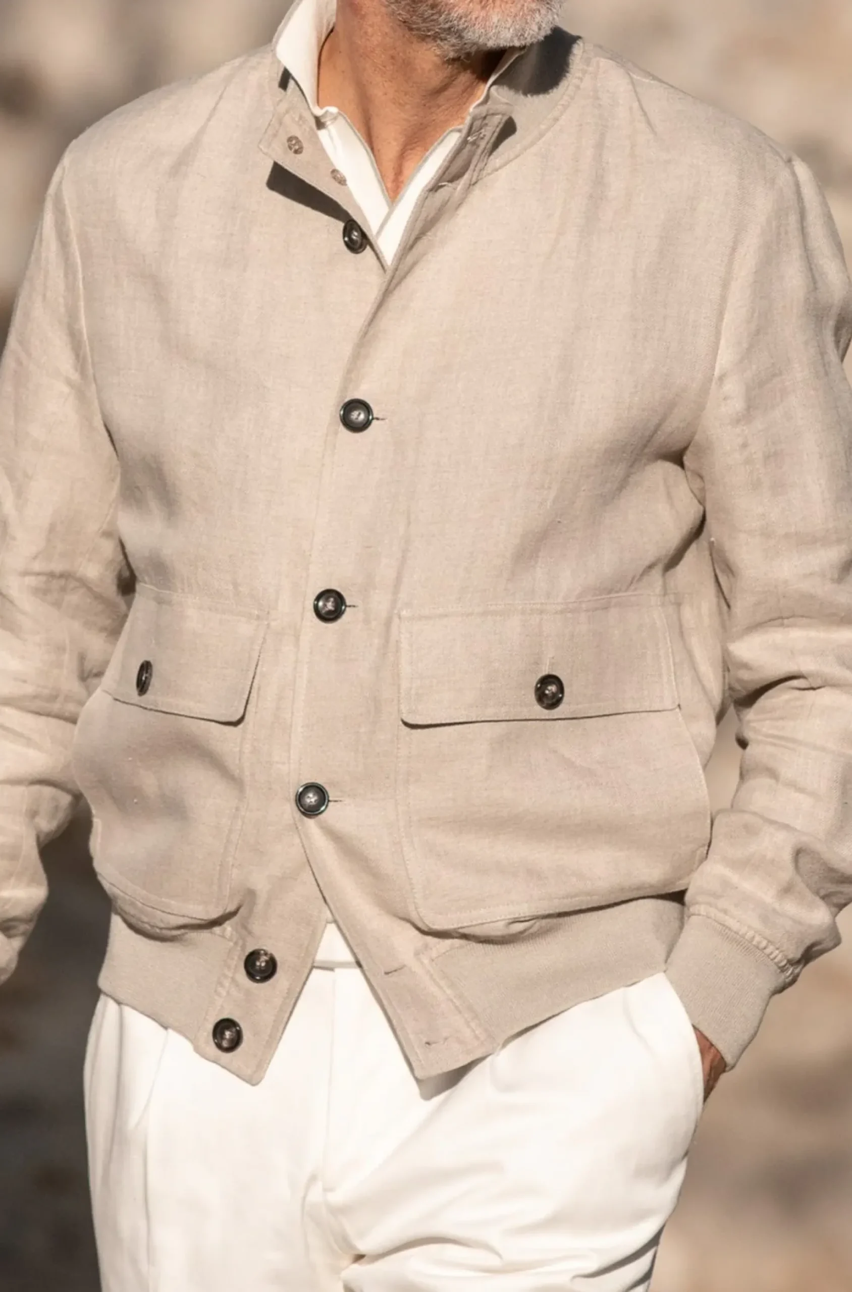 Pini Parma Beige Linen Bomber Jacket – Made In Italy Cheap