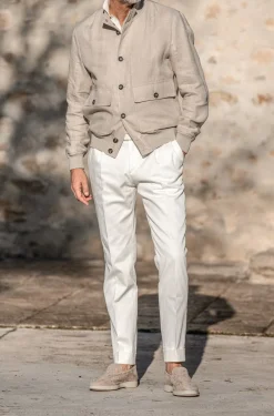 Pini Parma Beige Linen Bomber Jacket – Made In Italy Cheap