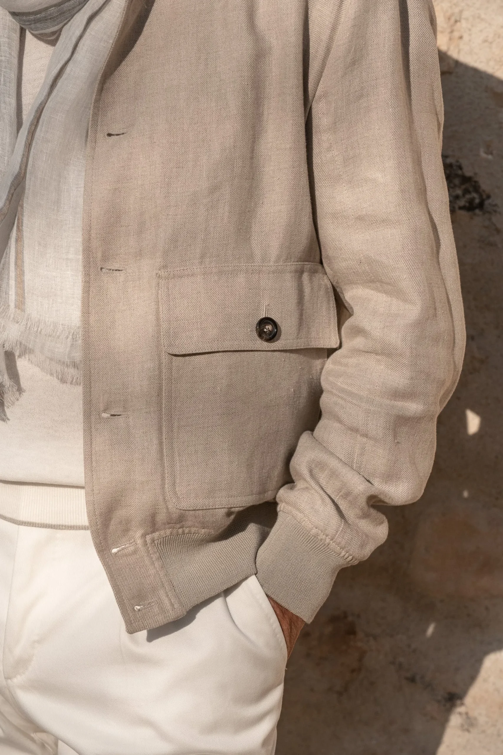 Pini Parma Beige Linen Bomber Jacket – Made In Italy Cheap