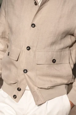 Pini Parma Beige Linen Bomber Jacket – Made In Italy Cheap