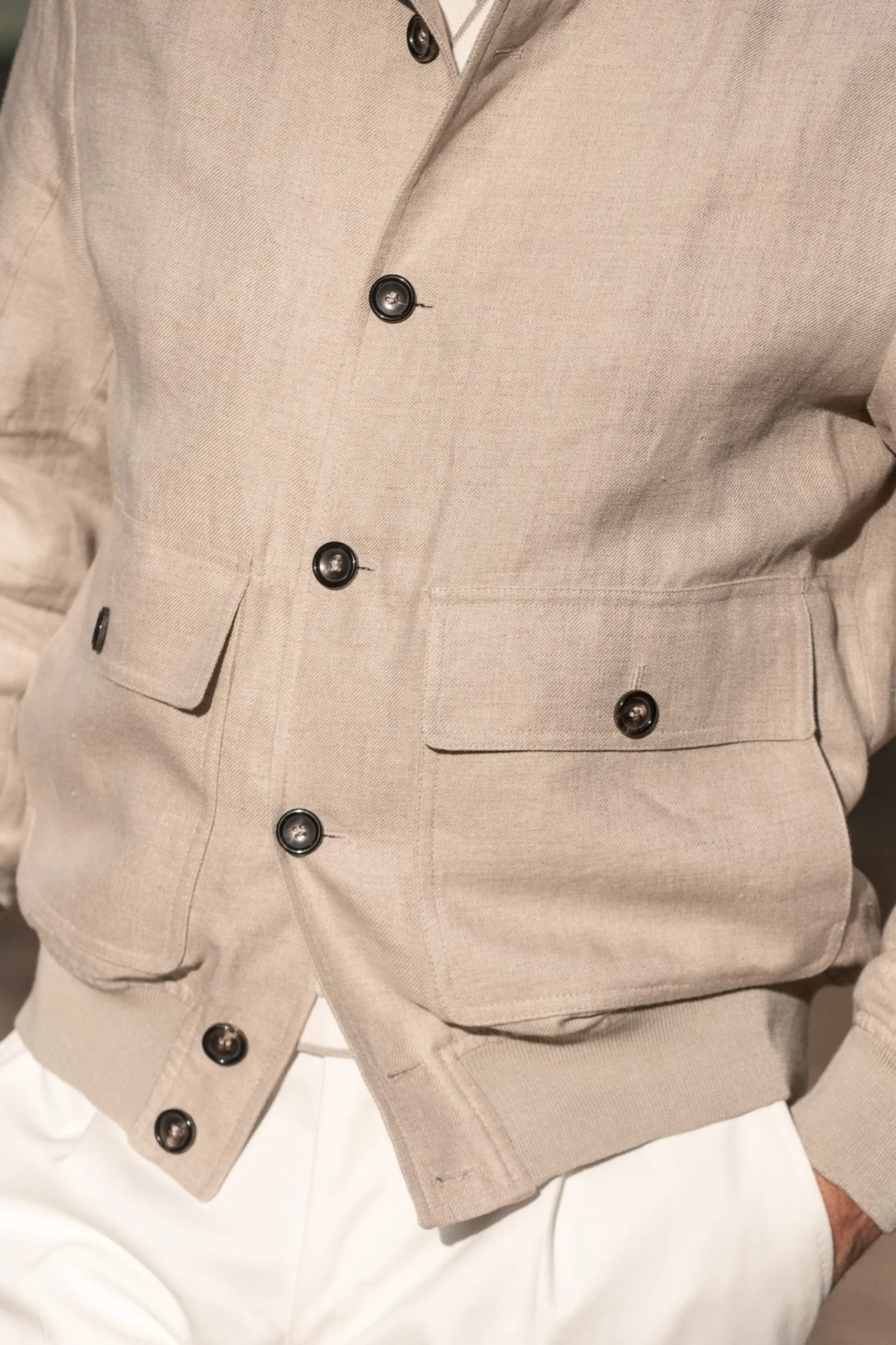 Pini Parma Beige Linen Bomber Jacket – Made In Italy Cheap