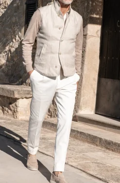Pini Parma Beige Linen Reversible Down Vest – Made In Italy Flash Sale