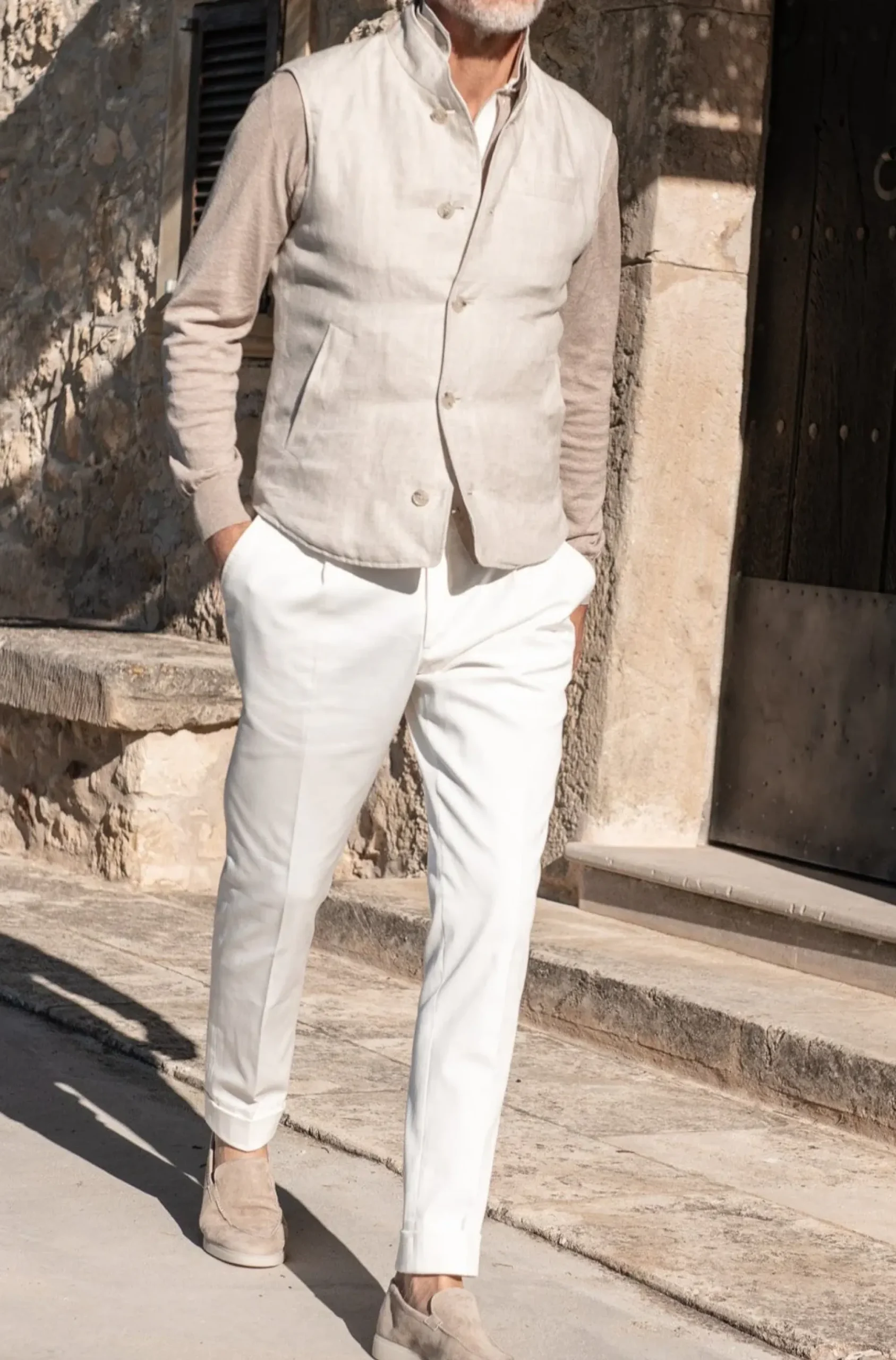 Pini Parma Beige Linen Reversible Down Vest – Made In Italy Flash Sale