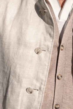 Pini Parma Beige Linen Reversible Down Vest – Made In Italy Flash Sale