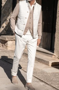 Pini Parma Beige Linen Reversible Down Vest – Made In Italy Flash Sale