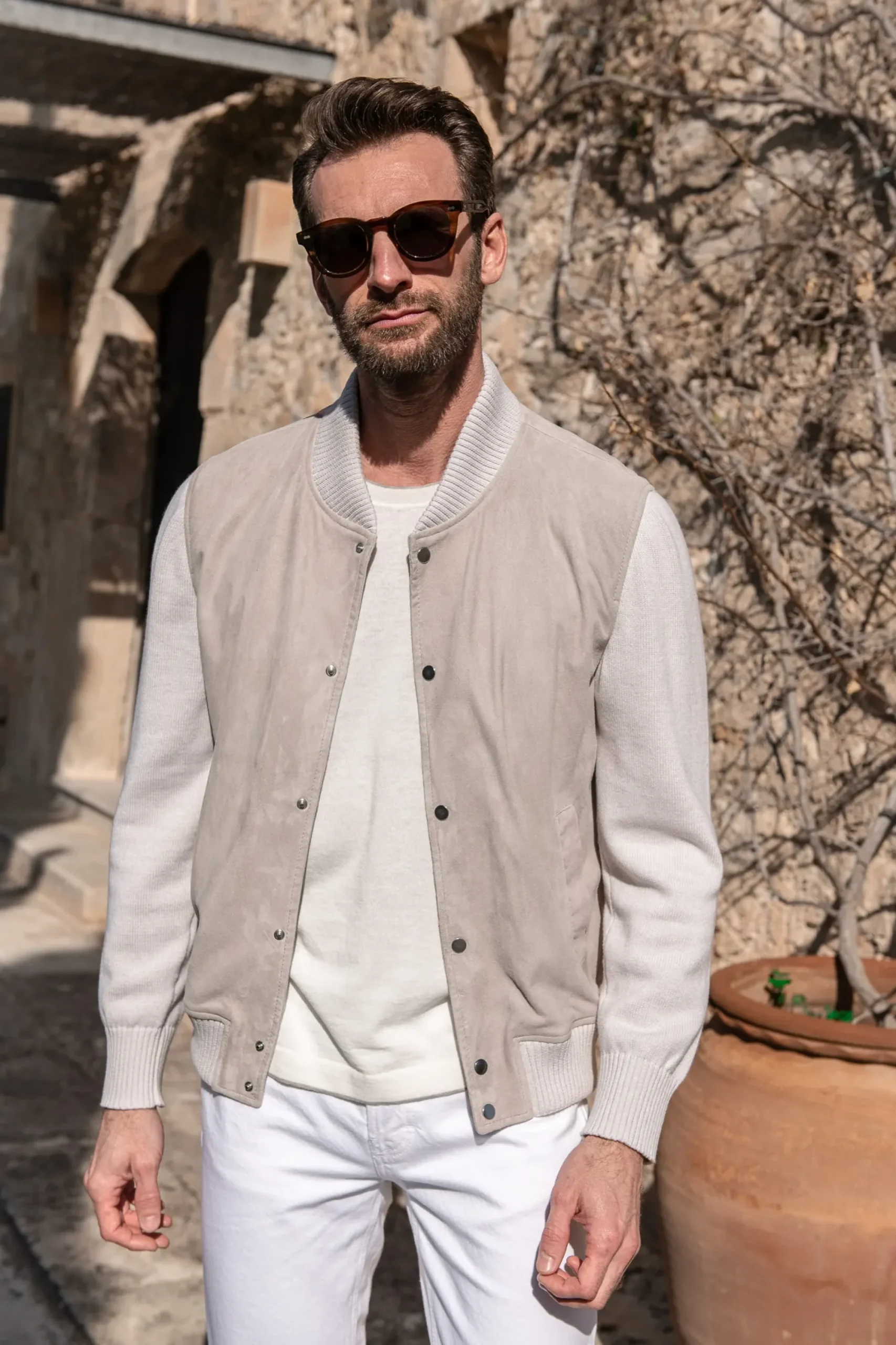 Pini Parma Beige Suede Knit Bomber – Made In Italy Outlet