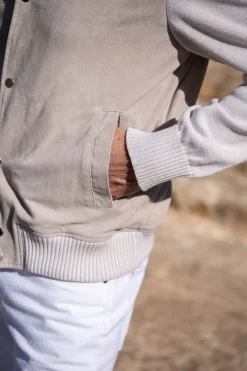 Pini Parma Beige Suede Knit Bomber – Made In Italy Outlet