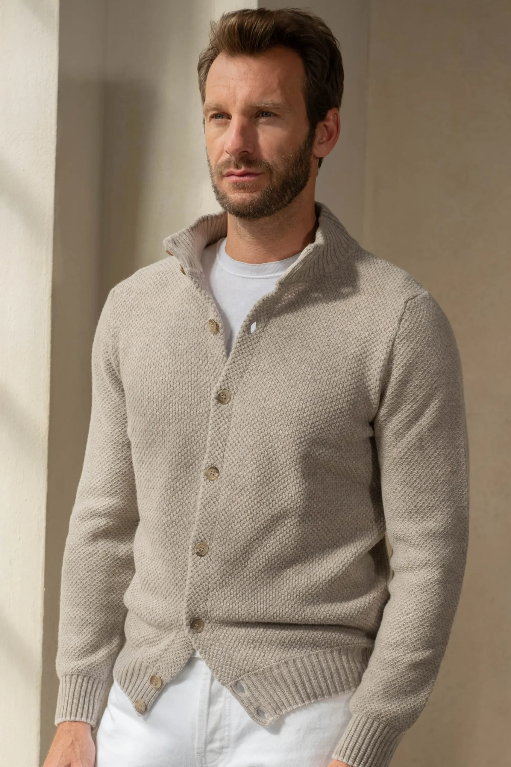 Pini Parma Beige Textured Cashmere Blend Cardigan – Made In Italy Outlet