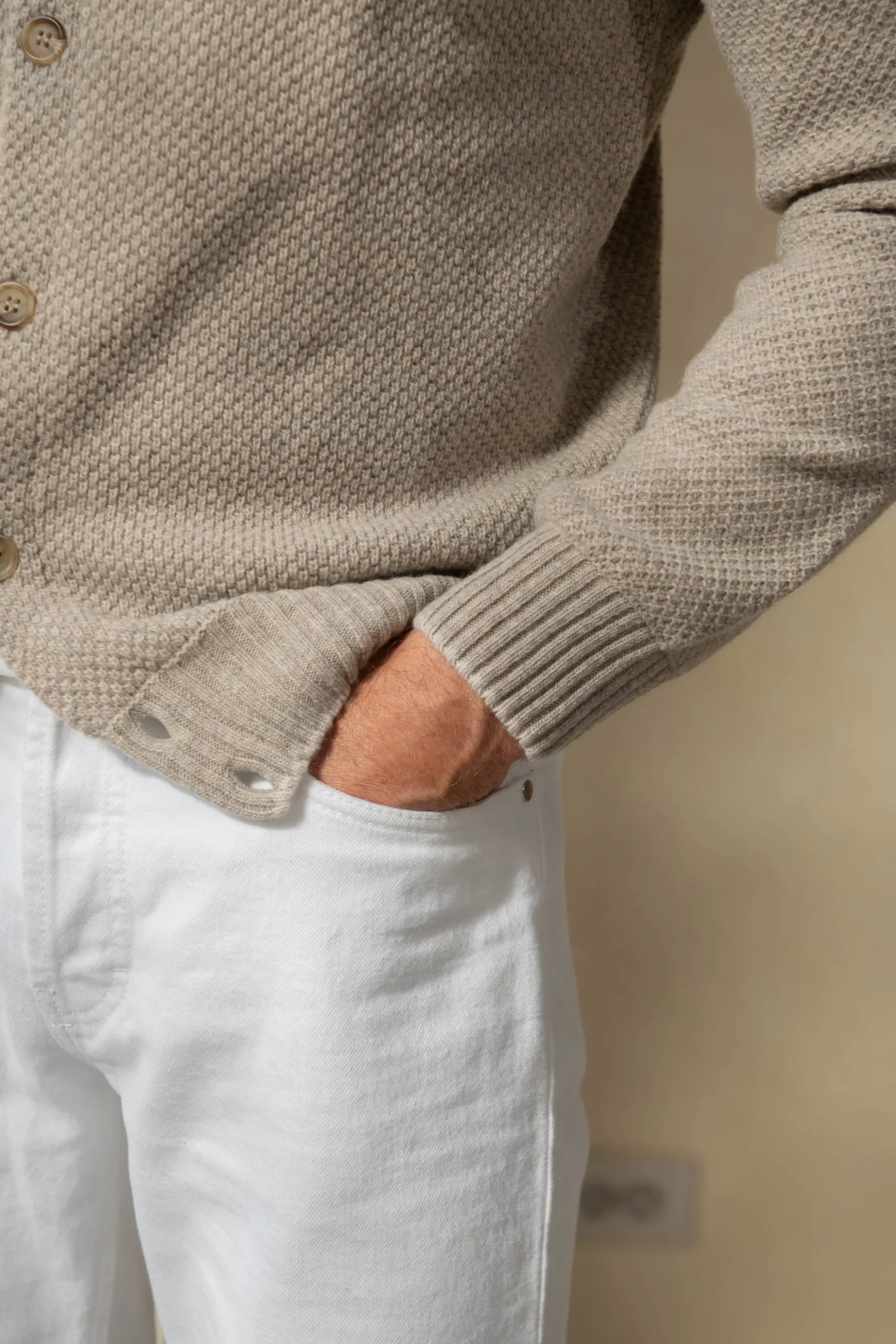 Pini Parma Beige Textured Cashmere Blend Cardigan – Made In Italy Outlet