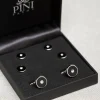 Pini Parma Black Cufflinks And Dress Studs Set With Swarovski Detail - Made In Italy Fashion