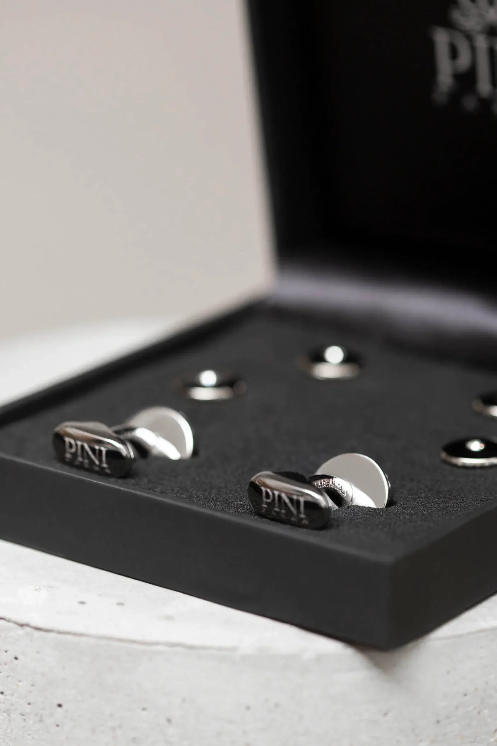 Pini Parma Black Cufflinks And Dress Studs Set With Swarovski Detail - Made In Italy Fashion