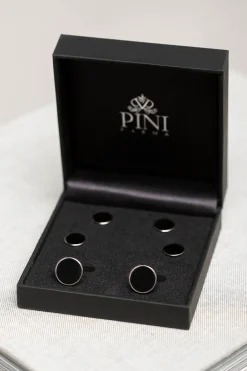 Pini Parma Black Cufflinks And Dress Studs Set - Made In Italy Fashion