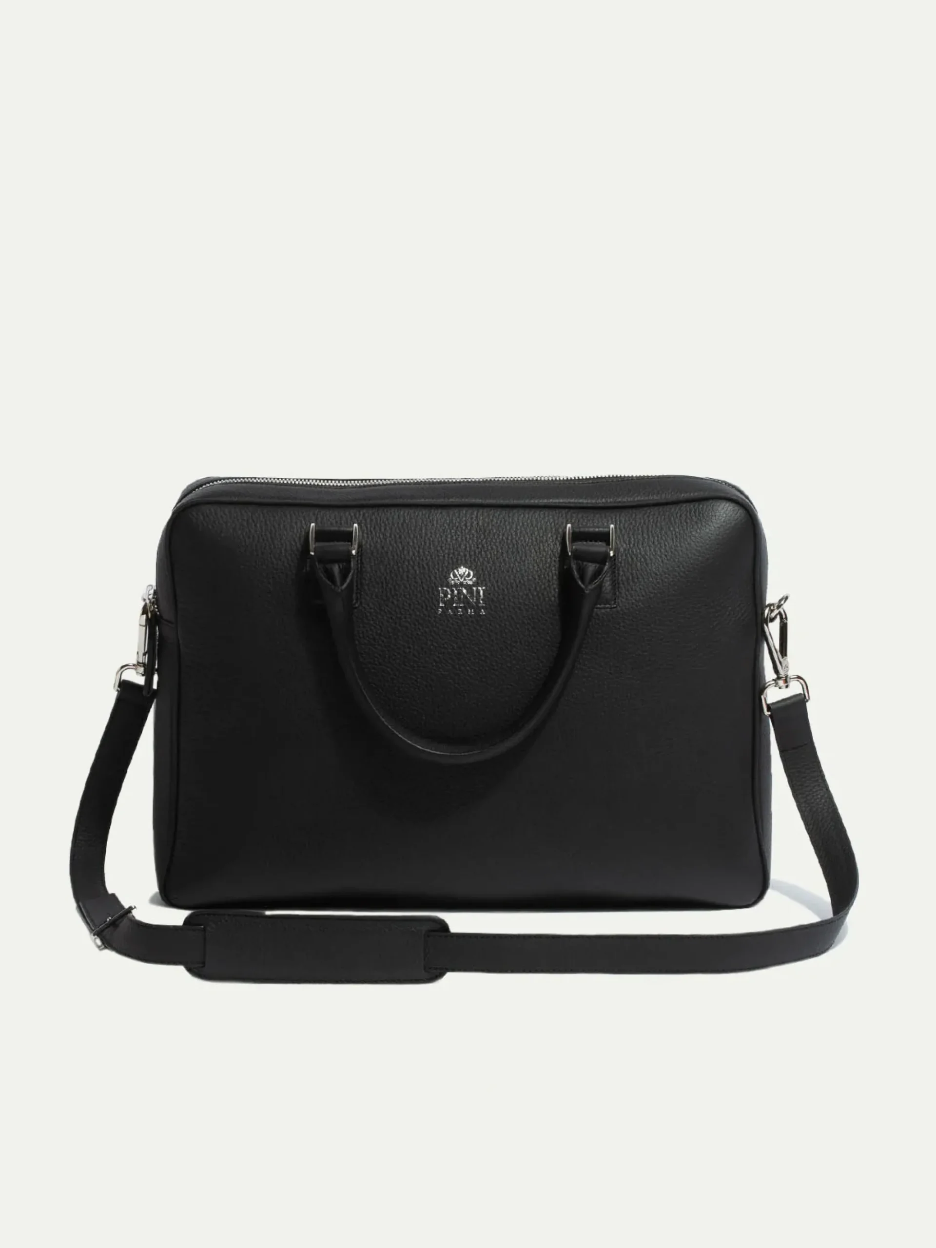 Pini Parma Black Leather Briefcase - Made In Italy New
