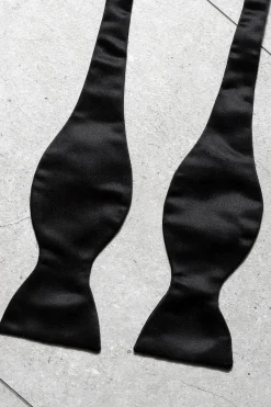 Pini Parma Black Silk Self-Tie Bow Tie - Made In Italy Sale
