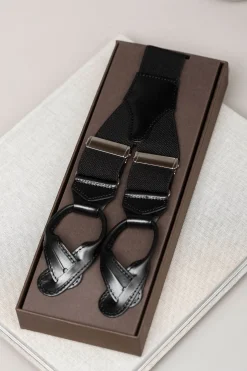 Pini Parma Black Suspenders - Made In Italy Online