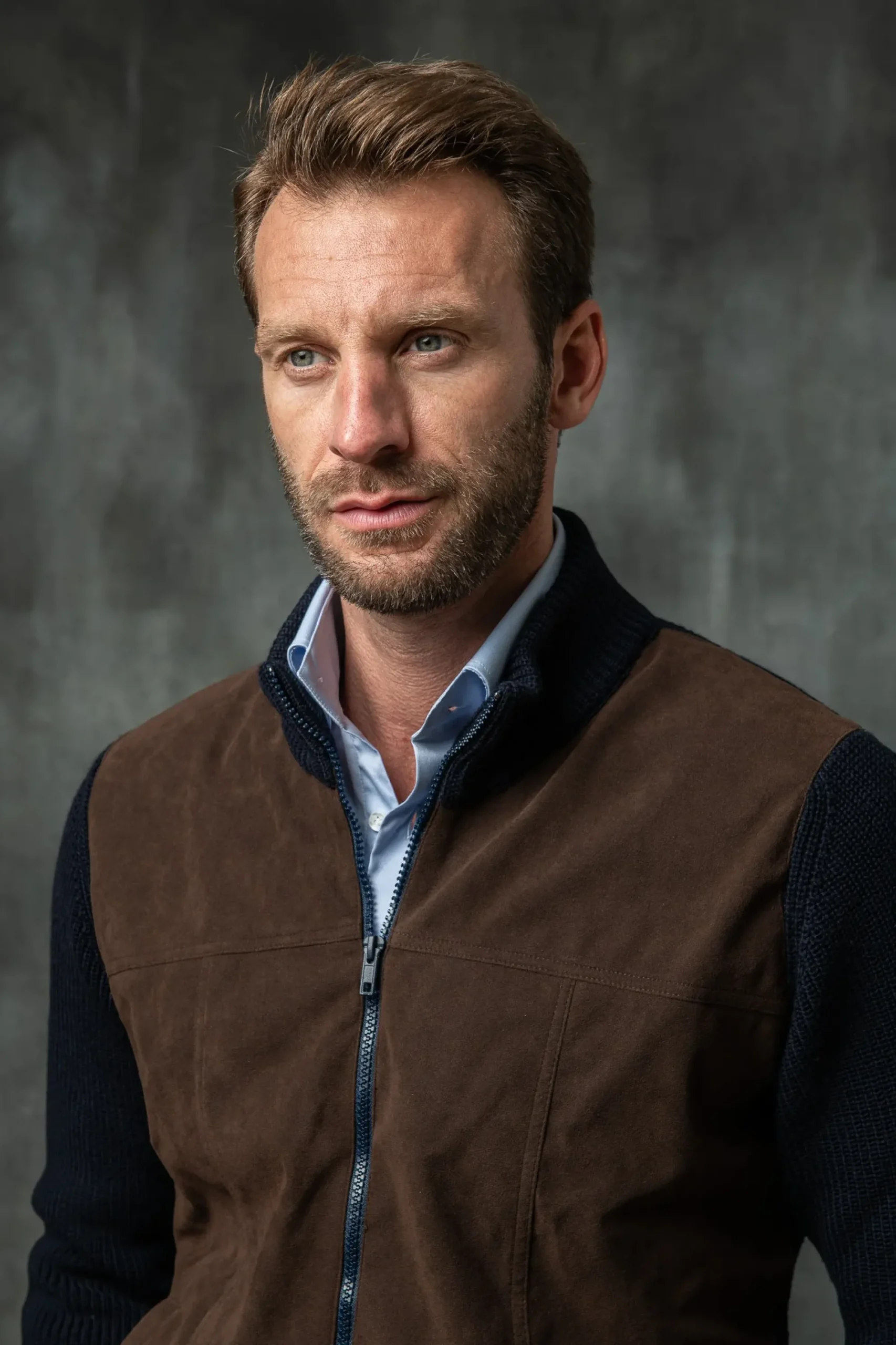 Pini Parma Blue And Brown Cardigan - Alcantara & Wool - Made In Italy New