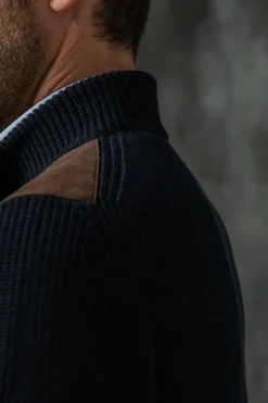 Pini Parma Blue And Brown Cardigan - Alcantara & Wool - Made In Italy New