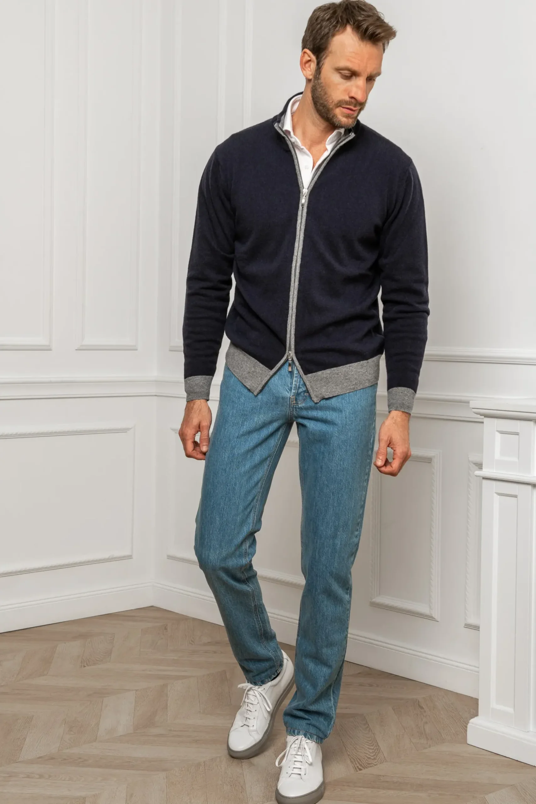 Pini Parma Blue And Grey Full Zip Cardigan – Made In Italy Discount