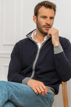 Pini Parma Blue And Grey Full Zip Cardigan – Made In Italy Discount