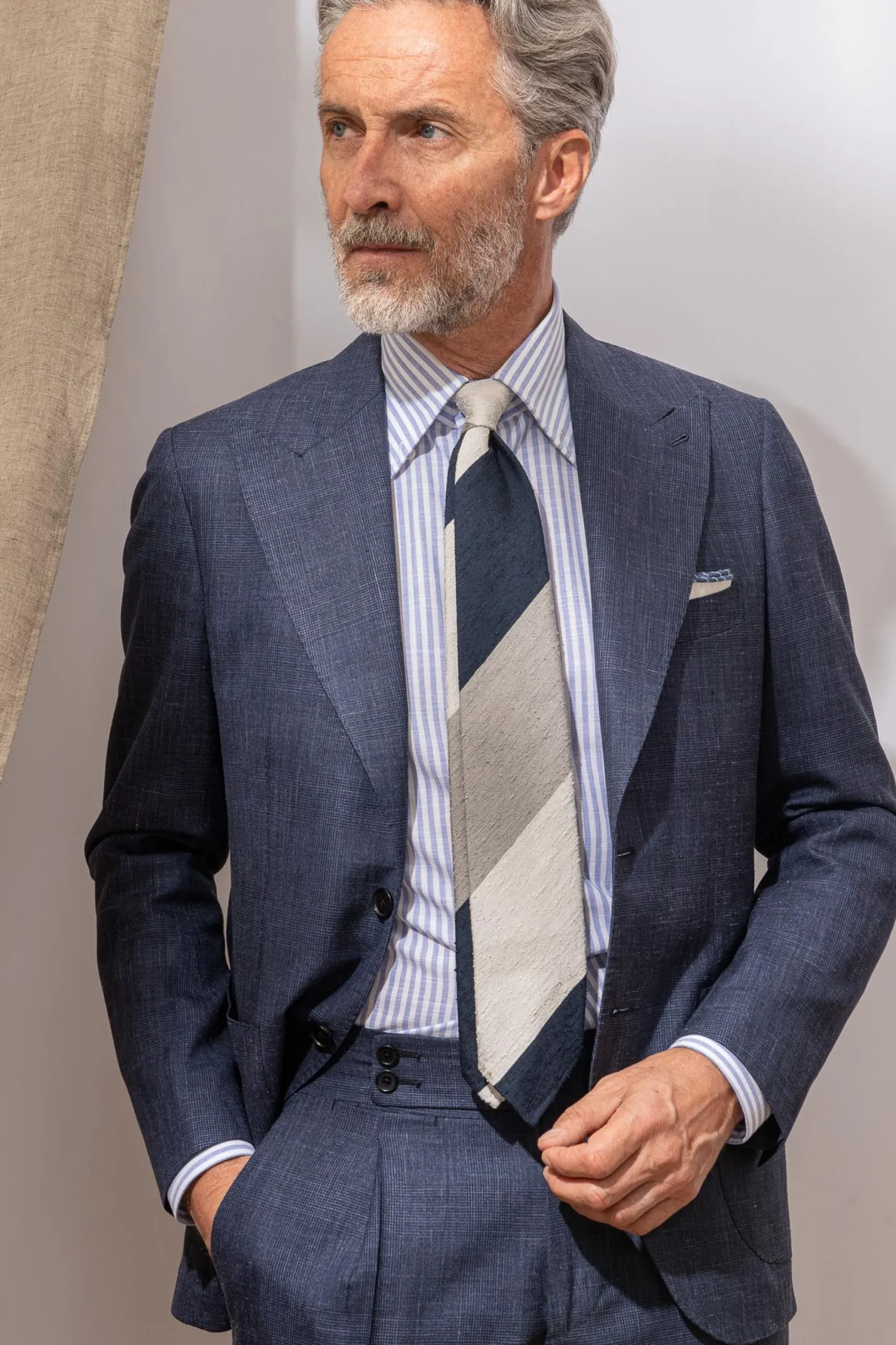 Pini Parma Blue And Grey Shantung Tie - Hand Made In Italy Best Sale