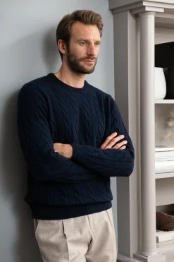 Pini Parma Blue Cable Knit Sweater – Made In Italy Flash Sale
