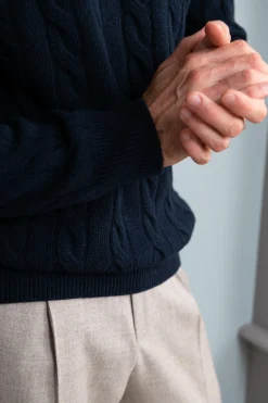 Pini Parma Blue Cable Knit Sweater – Made In Italy Flash Sale