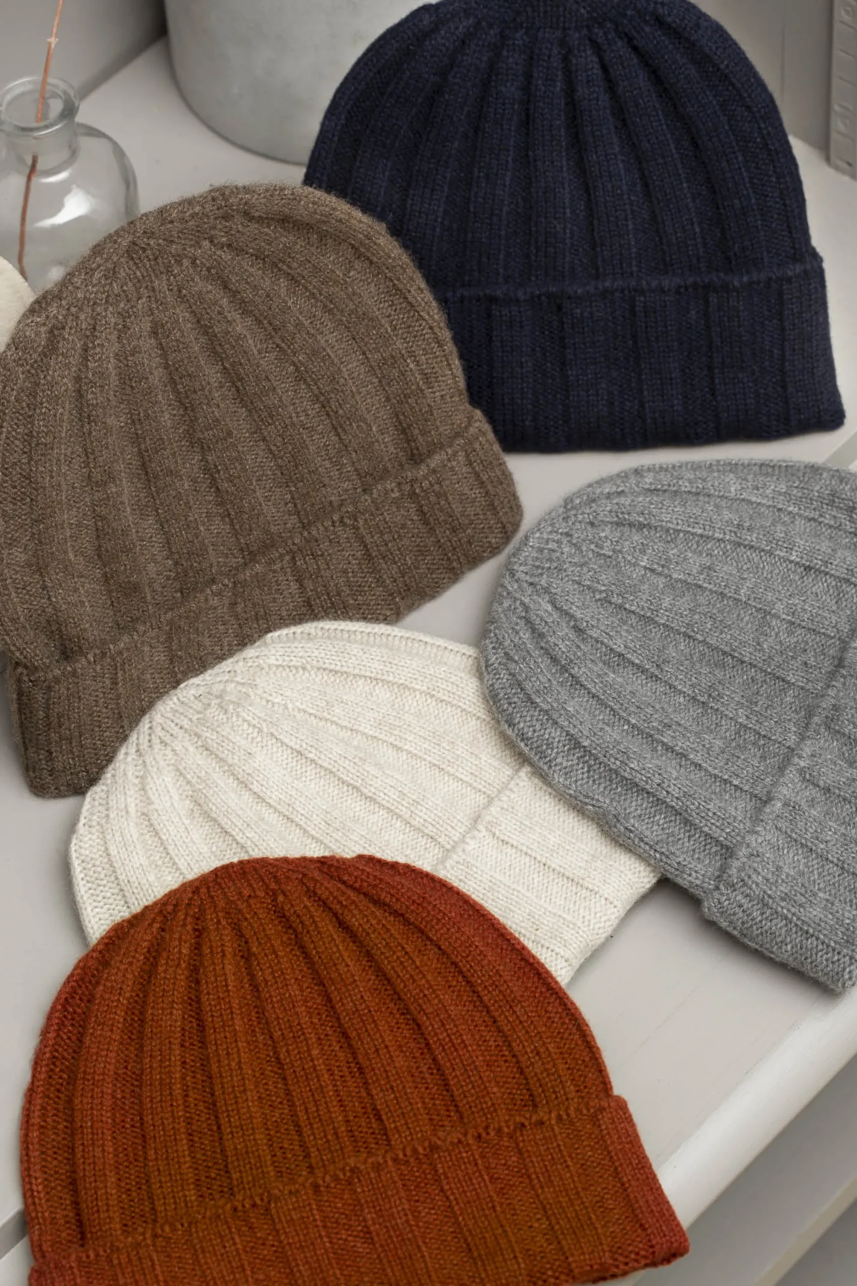 Pini Parma Blue Cashmere Rib Knit Beanie - Made In Italy New