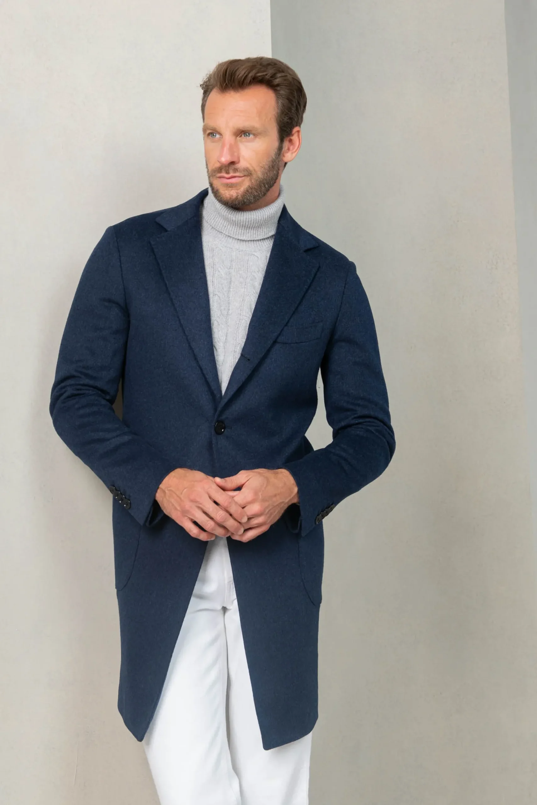 Pini Parma Blue Coat In Loro Piana Wool – Made In Italy Flash Sale