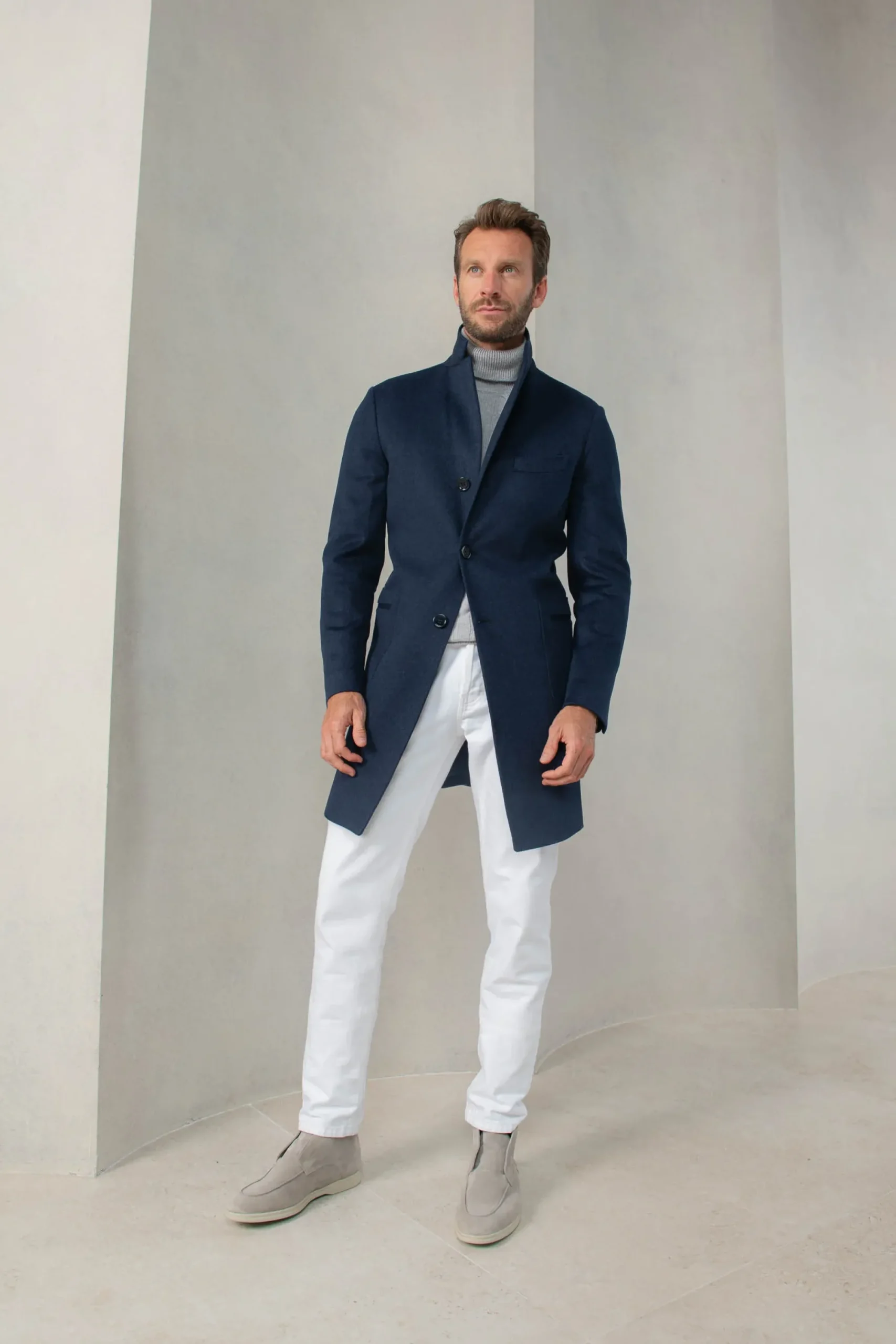 Pini Parma Blue Coat In Loro Piana Wool – Made In Italy Flash Sale