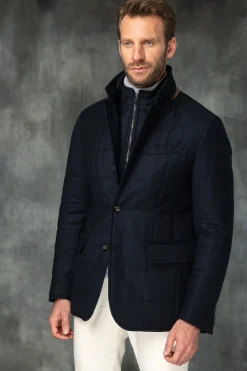 Pini Parma Blue Down Jacket In Loro Piana Wool With Rain System®– Made In Italy Best Sale