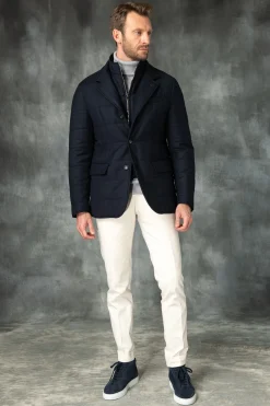 Pini Parma Blue Down Jacket In Loro Piana Wool With Rain System®– Made In Italy Best Sale