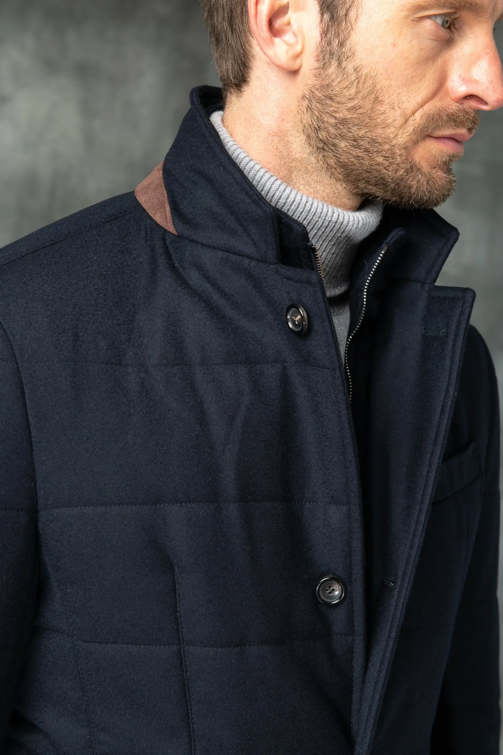 Pini Parma Blue Down Jacket In Loro Piana Wool With Rain System®– Made In Italy Best Sale
