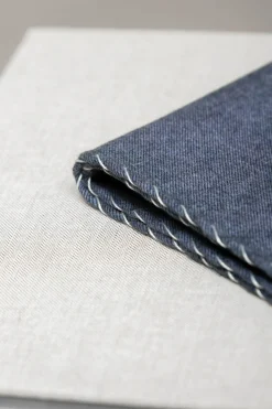 Pini Parma Blue Flannel Cotton Pocket Square With White Edges - Made In Italy Online
