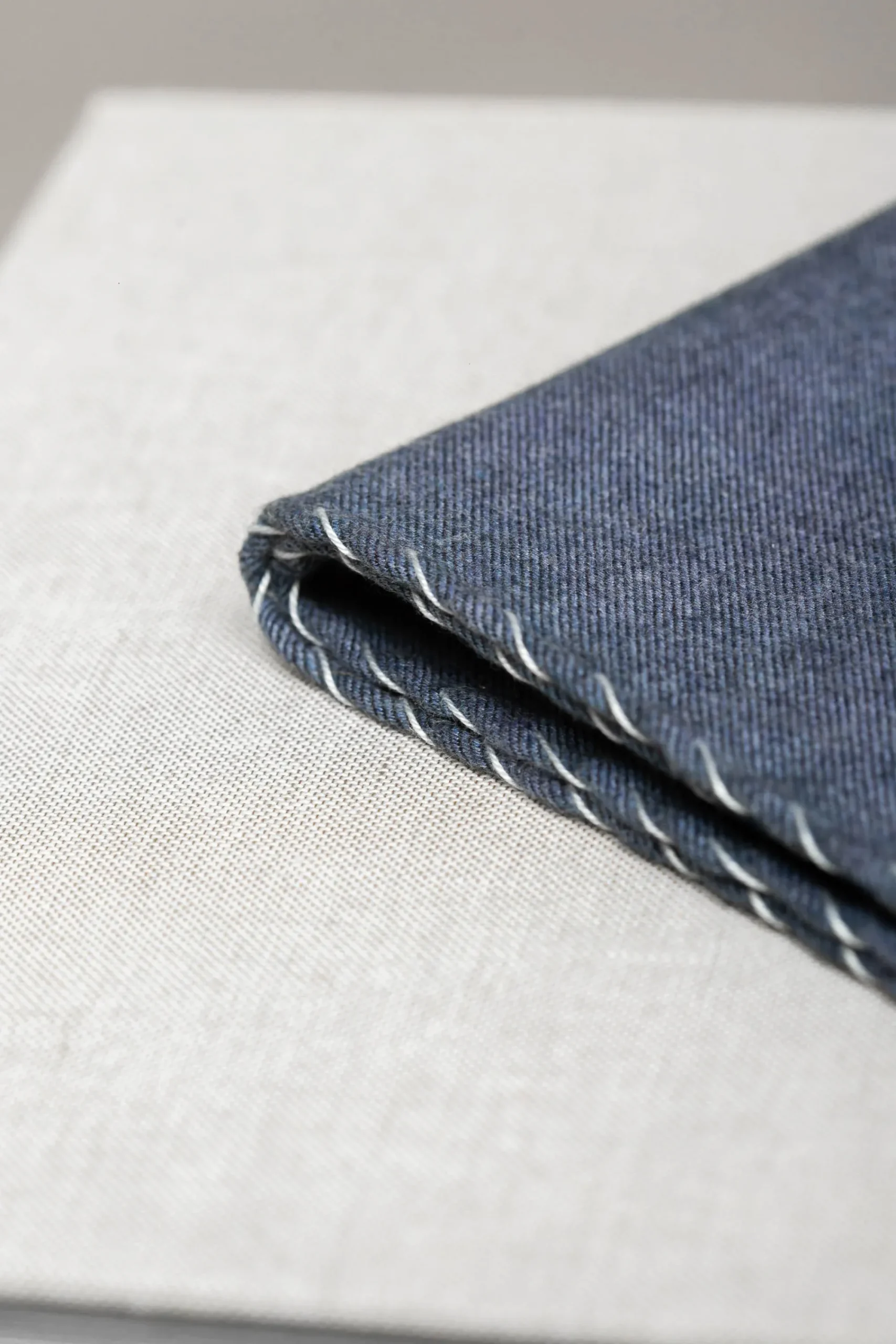 Pini Parma Blue Flannel Cotton Pocket Square With White Edges - Made In Italy Online