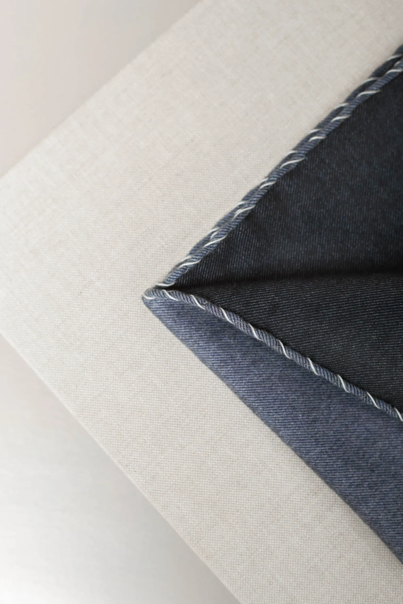 Pini Parma Blue Flannel Cotton Pocket Square With White Edges - Made In Italy Online